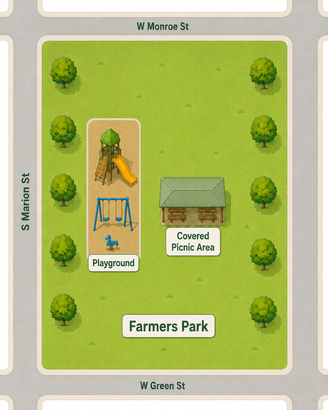 Illustrated map of Farmers Park