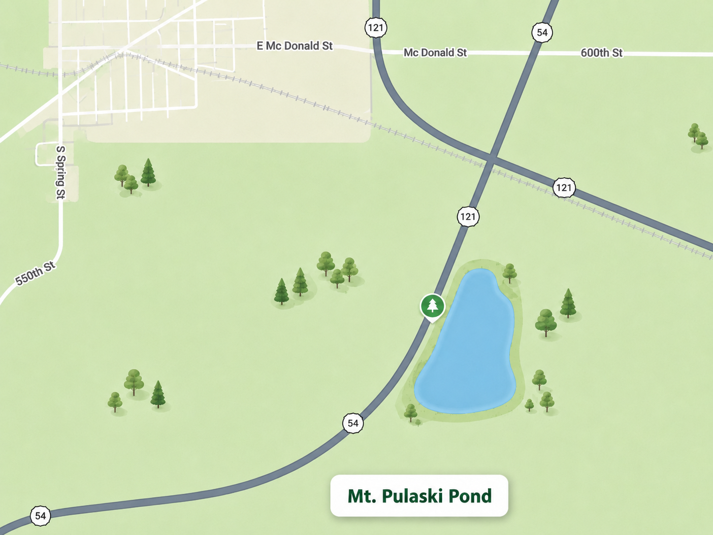 Illustrated map of Mt. Pulaski Pond