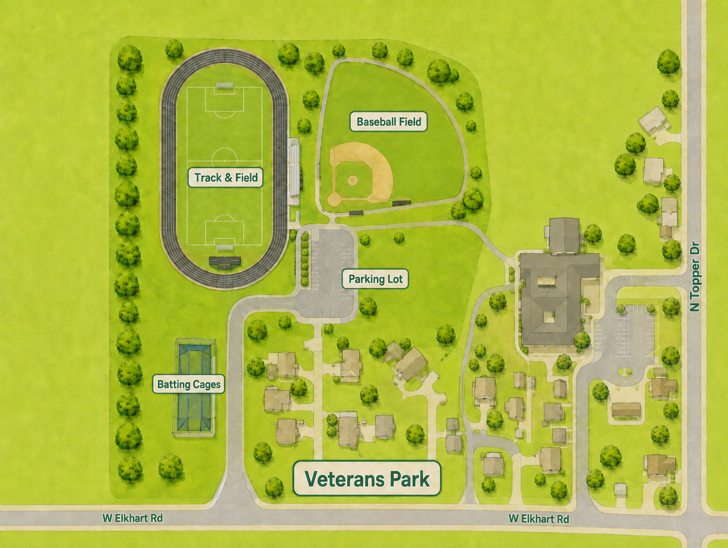 Illustrated map of Veterans Park